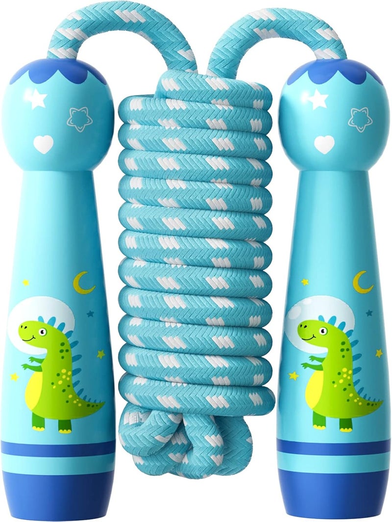 JGM Jump Rope for Kids-Adjustable Cotton Braided Skipping Rope with Wooden Handle for Toddler Fitness Workout Exercise Outdoor Activity - Image 1